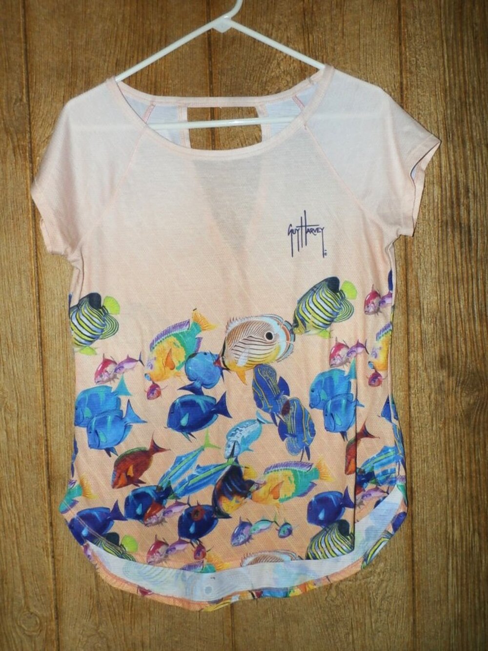 New GUY HARVE TROPICAL FISH PRINT SHIRT - cut out in the back Women's Small
